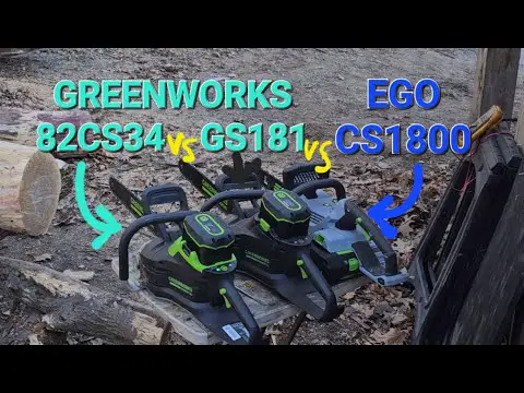 Greenworks vs Ego. The best &amp; most powerful battery chainsaws compared CS1800 GS181 and 82CS34 82v