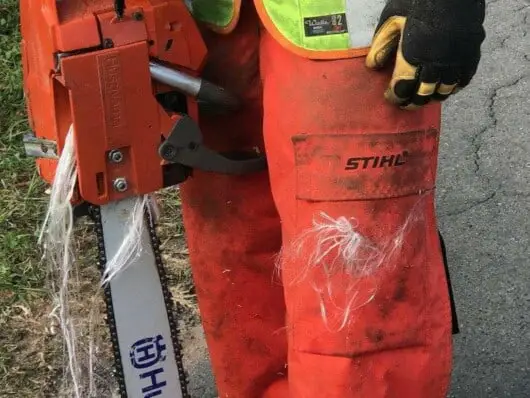 How Do Chainsaw Chaps Work: Protect Yourself From Chainsaw Injuries 3 destroyed fabric of chaps by chainsaw