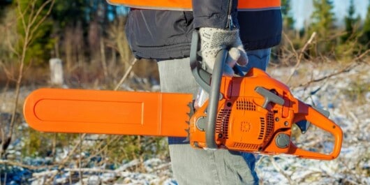 professional logger holding a chainsaw